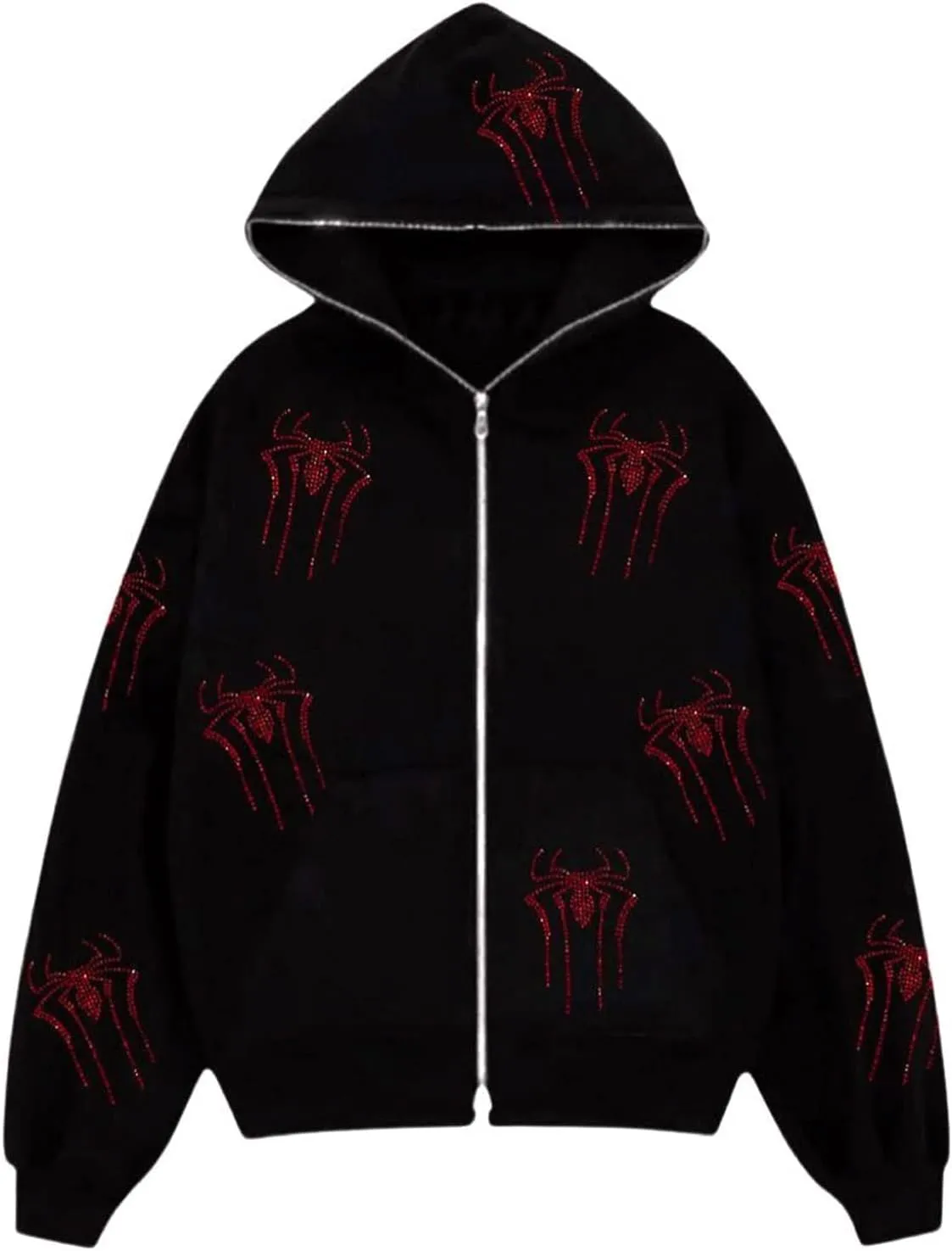 Women Y2K Spider Web Hoodies Punk Jackets Streetwear Goth Harajuku Oversized Vintage Graphic Full Zip Up Hoodie