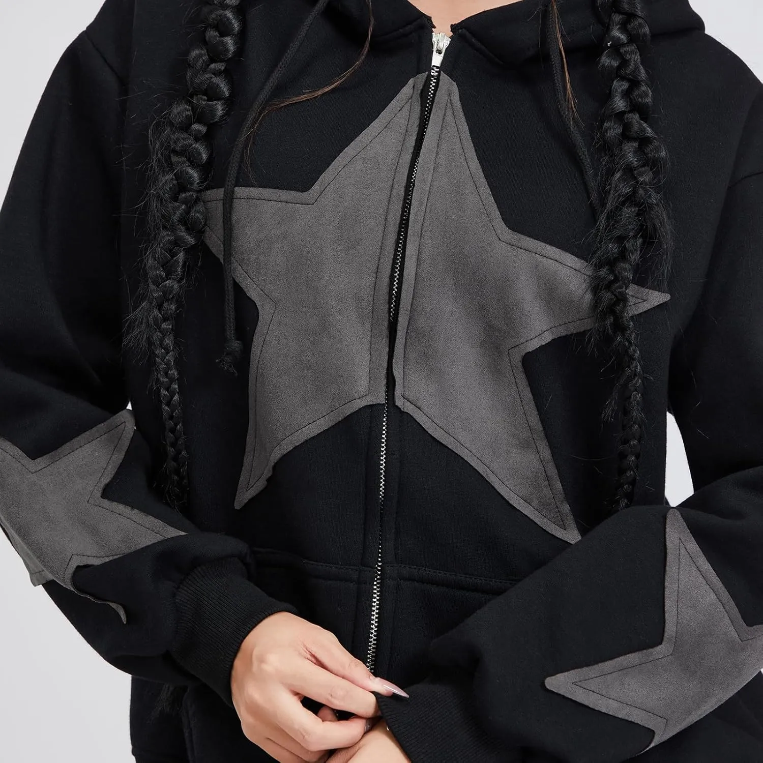 Women Y2k Zip Up Hoodie Vintage Star Graphic Fall Coat Long Sleeve Oversized Hooded Sweatshirt Harajuku Aesthetic Jackets