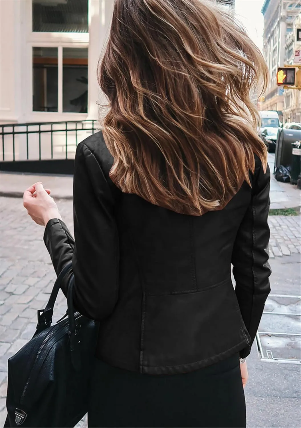 Women Zip Up Long Sleeve Outwear Motorcycle Solid Color Short Coat Long Sleeve Cropped Jacket