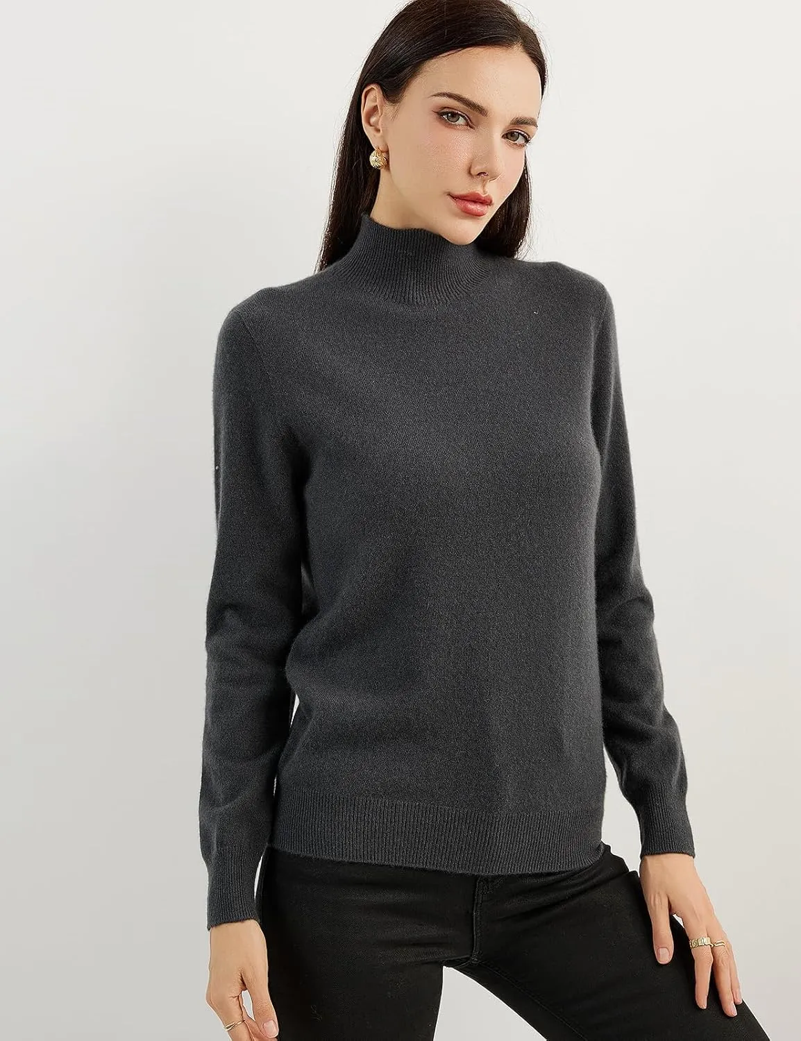 Women's 100% Pure Cashmere Sweater Mock Neck Long Sleeve Warm Leisure 2025 Fall Winter Knit Pullover