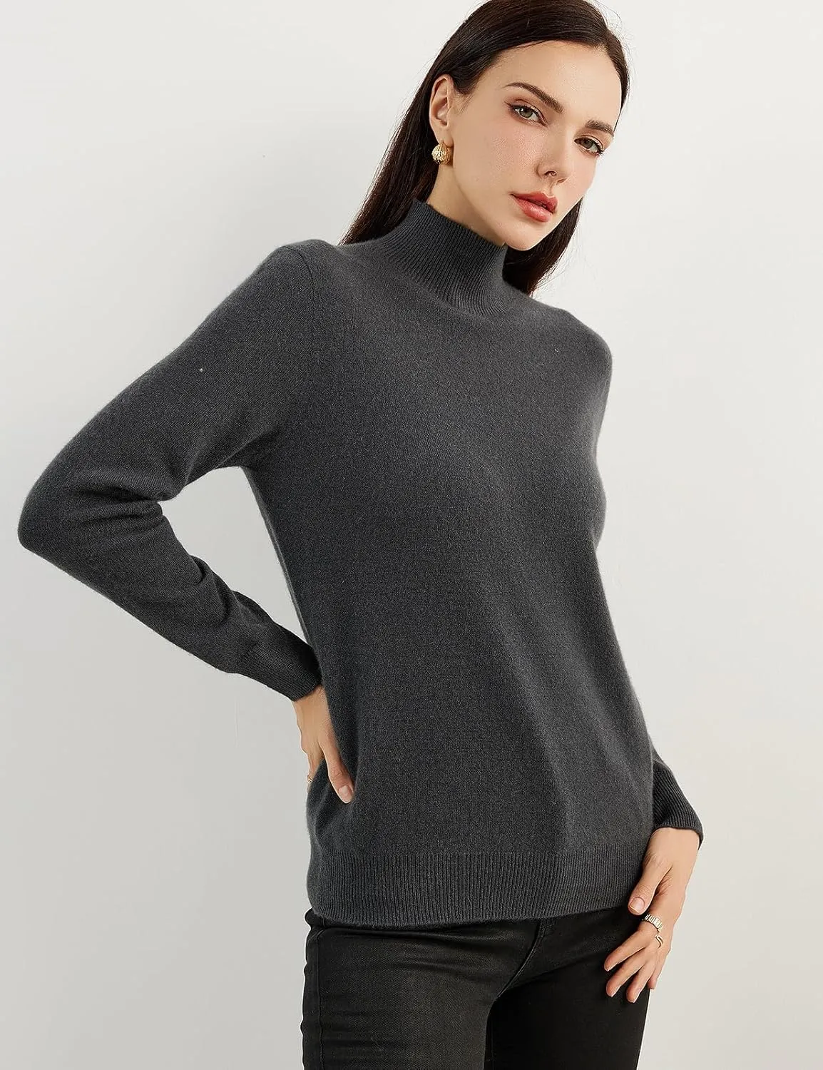 Women's 100% Pure Cashmere Sweater Mock Neck Long Sleeve Warm Leisure 2025 Fall Winter Knit Pullover