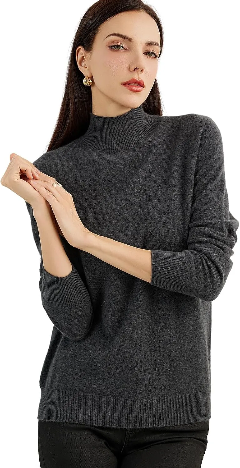 Women's 100% Pure Cashmere Sweater Mock Neck Long Sleeve Warm Leisure 2025 Fall Winter Knit Pullover