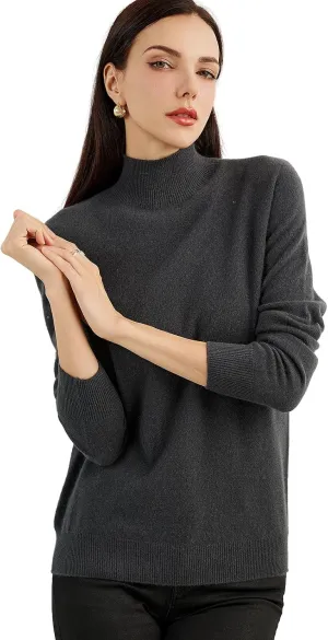 Women's 100% Pure Cashmere Sweater Mock Neck Long Sleeve Warm Leisure 2025 Fall Winter Knit Pullover