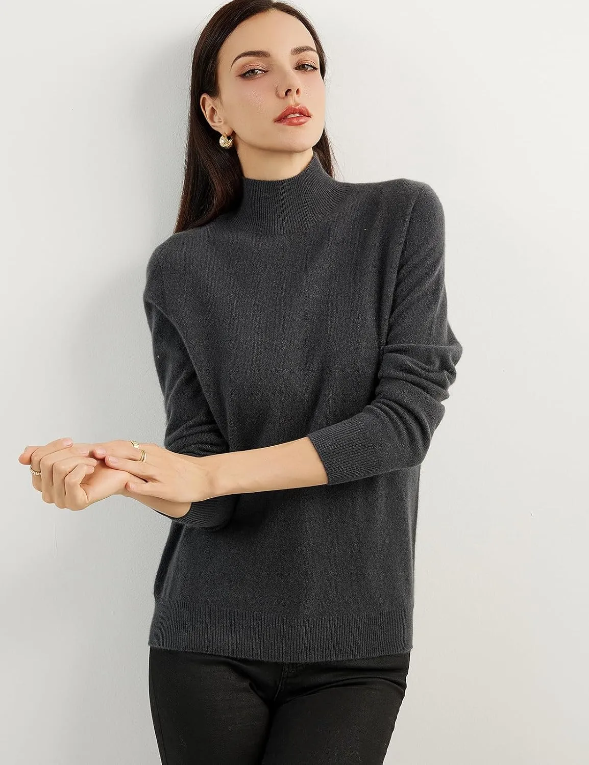 Women's 100% Pure Cashmere Sweater Mock Neck Long Sleeve Warm Leisure 2025 Fall Winter Knit Pullover
