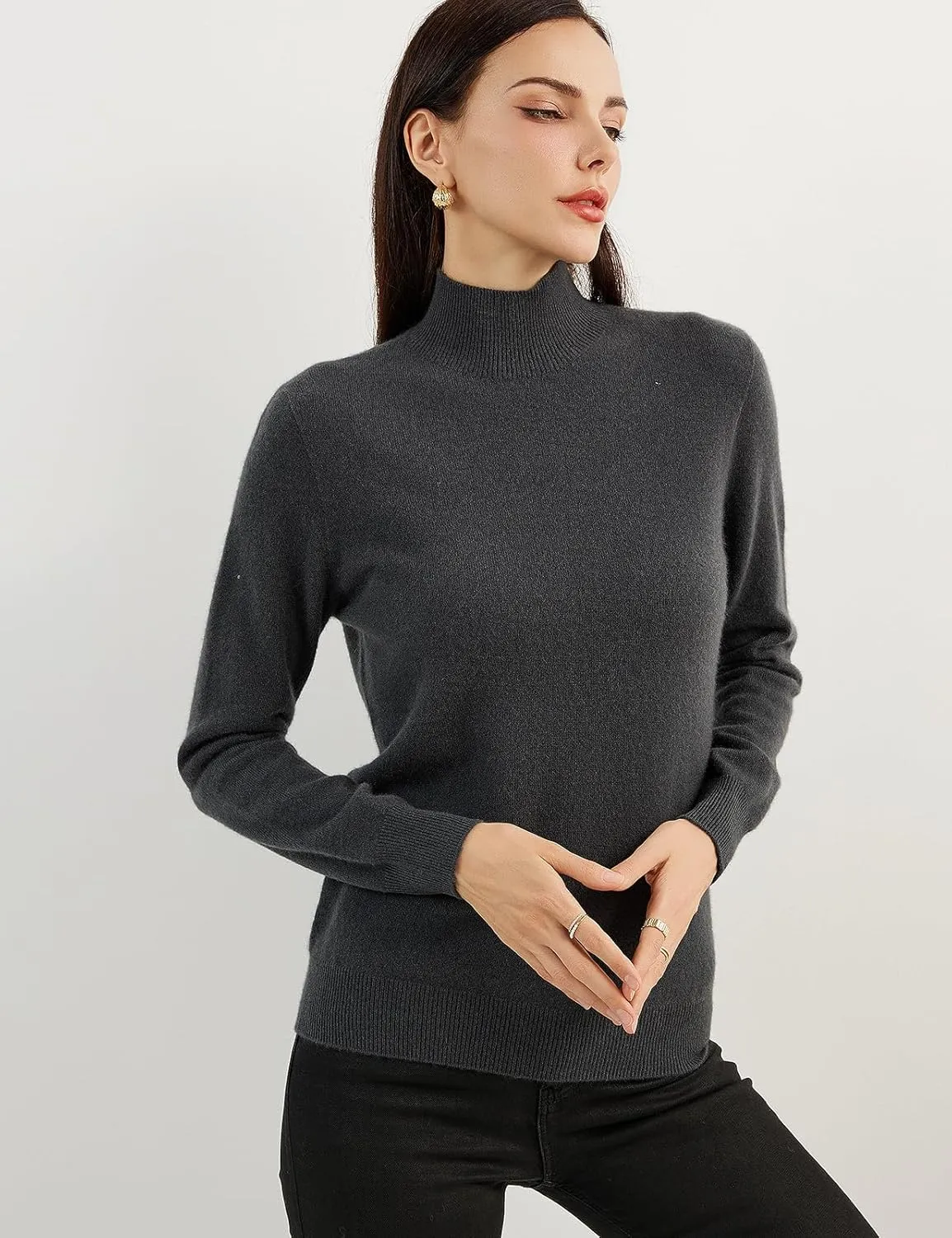 Women's 100% Pure Cashmere Sweater Mock Neck Long Sleeve Warm Leisure 2025 Fall Winter Knit Pullover