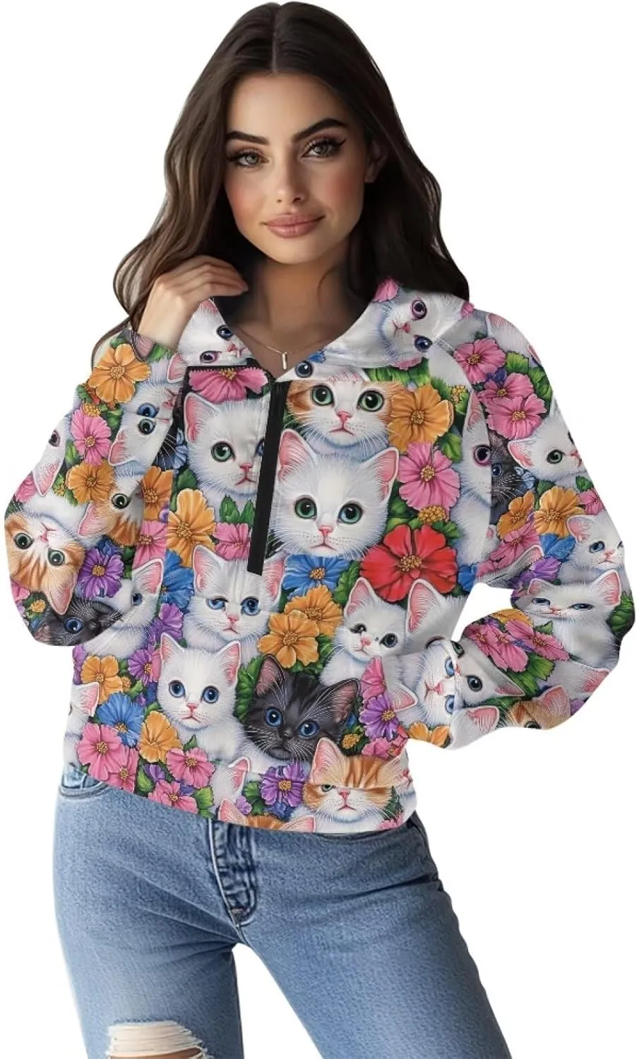 Womens 1/2 Zip Hoodie Crop Sweatshirt Long Sleeve Pullover Top Oversized Jacket Fall Fashion Outfit S-2XL