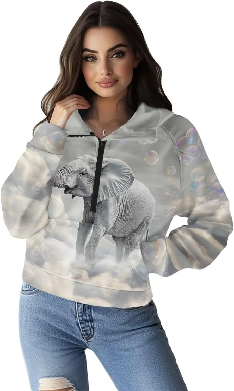 Womens 1/2 Zip Hoodie Crop Sweatshirt Long Sleeve Pullover Top Oversized Jacket Fall Fashion Outfit S-2XL