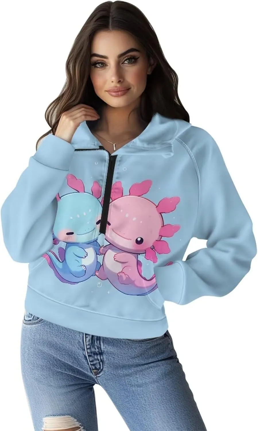 Womens 1/2 Zip Hoodie Crop Sweatshirt Long Sleeve Pullover Top Oversized Jacket Fall Fashion Outfit S-2XL