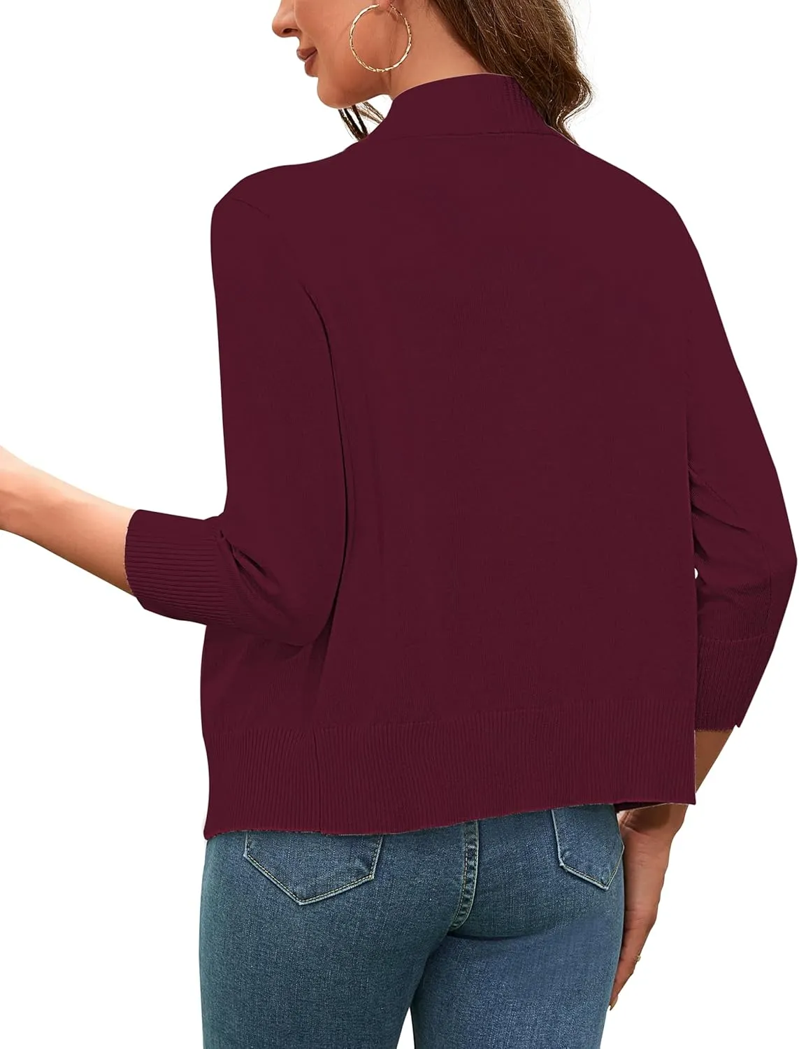 Women's 3/4 Sleeve Open Front Cropped Cardigan Sweaters Bolero Shrugs for Women S-XL