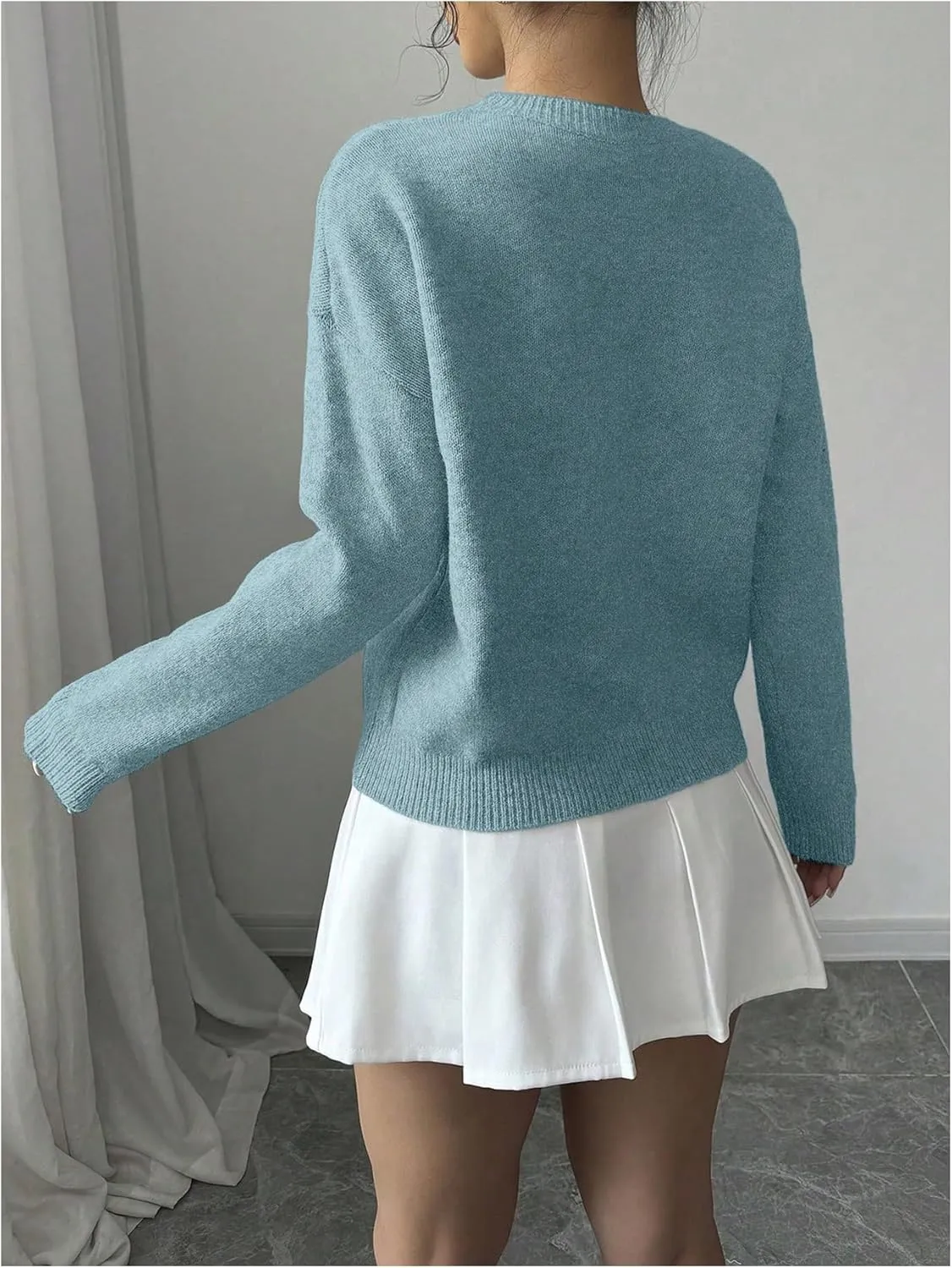 Women's 3D Floral Appliques Crewneck Sweaters Long Sleeve Drop Shoulder Pullovers Elegant Knit Tops