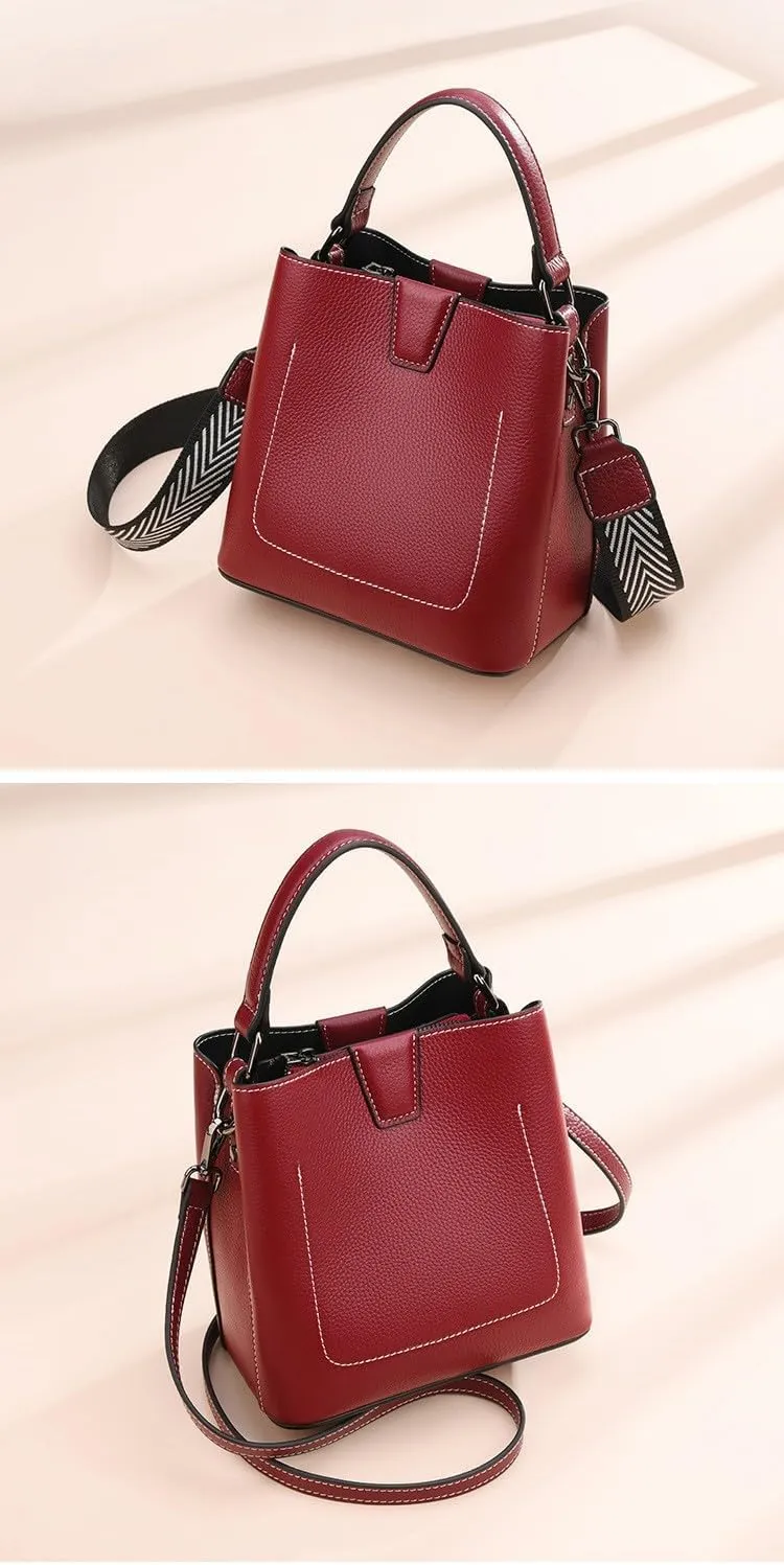 Women's Bucket Bag Handbag Shoulder Crossbody Bag Top Layer Cowhide Leather Chic Stylish Versatile Elegant Luxury