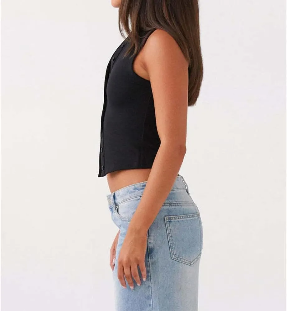 Women's Button Down Tank Tops Solid Ribbed Vest Sleeveless Slim Fit Cropped Cardigan Summer Going Out Tops