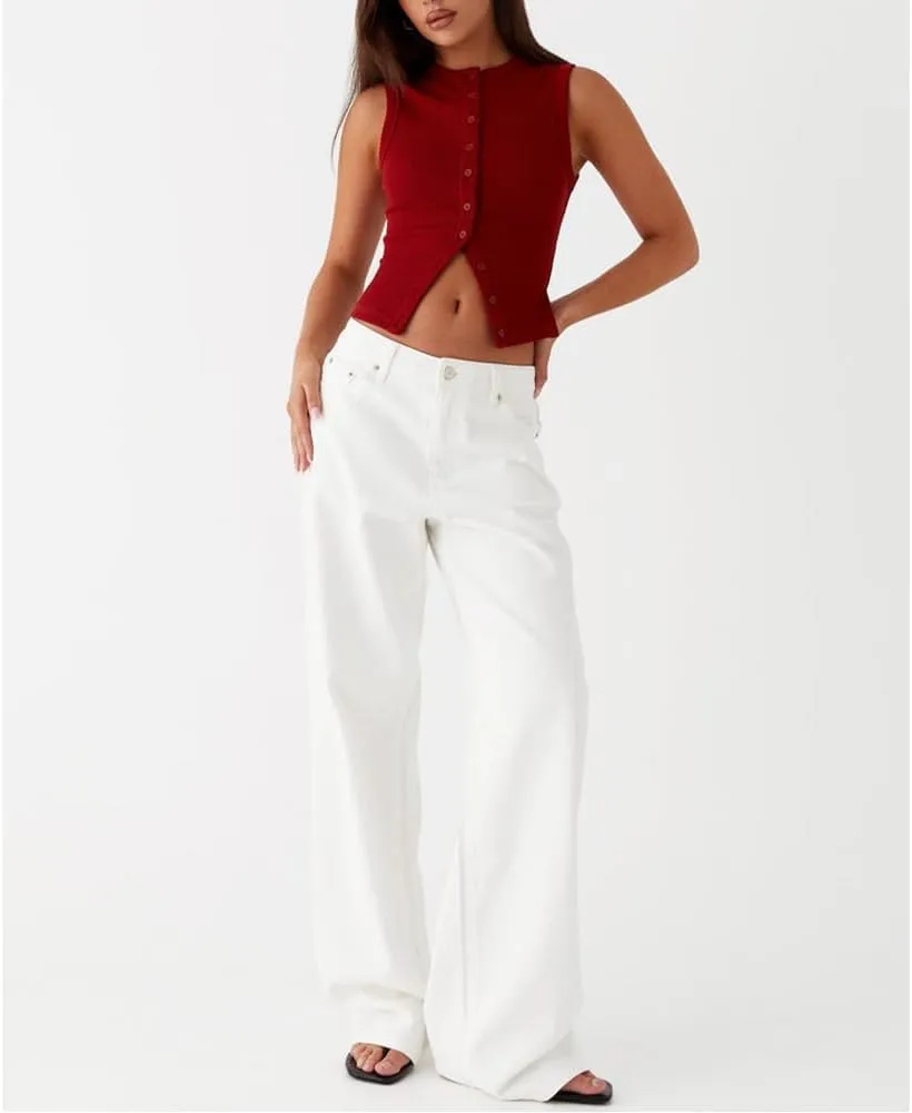 Women's Button Down Tank Tops Solid Ribbed Vest Sleeveless Slim Fit Cropped Cardigan Summer Going Out Tops