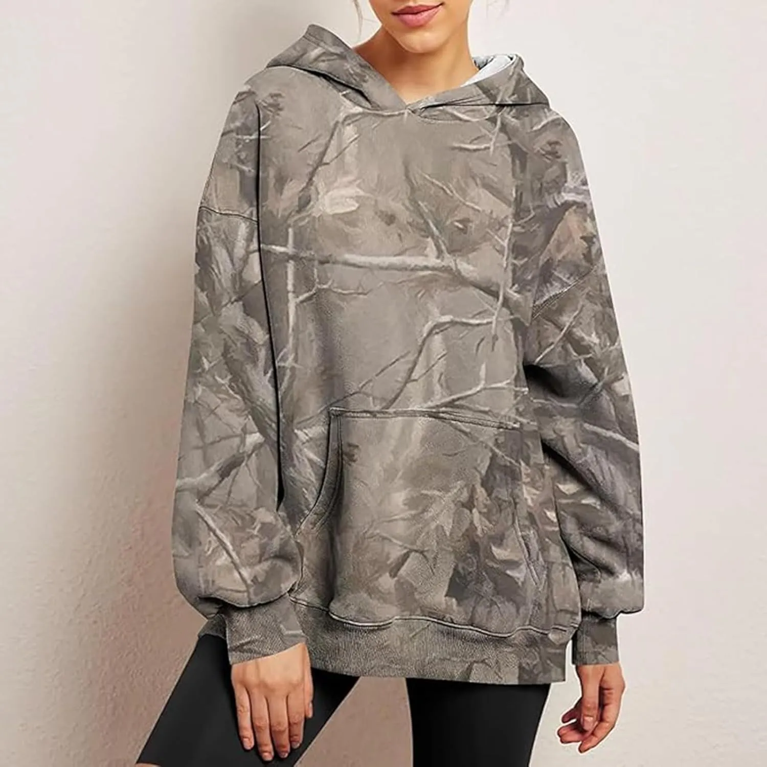 Womens Camo Sweatshirts Hoodies Long Sleeve Pullover Fleece Oversized Sweaters Casual Loose Tops with Pocket