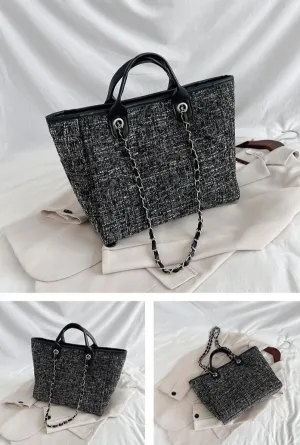 Women's Canvas Totes Chain Handbag Shoulder Crossbody Bucket Bag Beach Vacation Large Capacity Versatile Hobo Top Handle