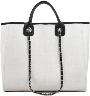Women's Canvas Totes Chain Handbag Shoulder Crossbody Bucket Bag Beach Vacation Large Capacity Versatile Hobo Top Handle
