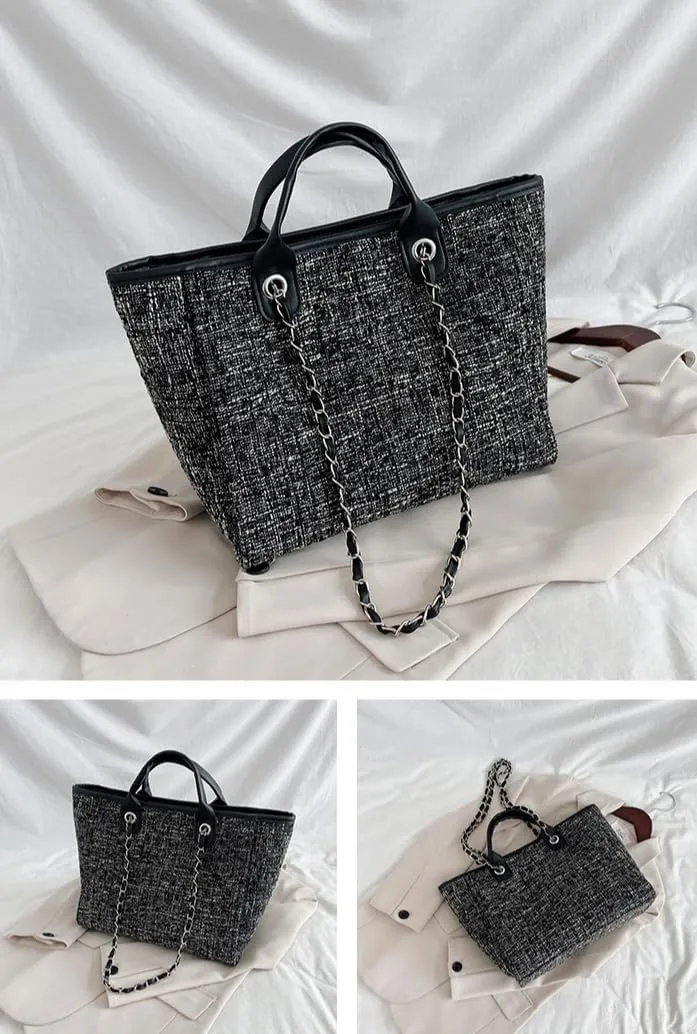 Women's Canvas Totes Chain Handbag Shoulder Crossbody Bucket Bag Beach Vacation Large Capacity Versatile Hobo Top Handle