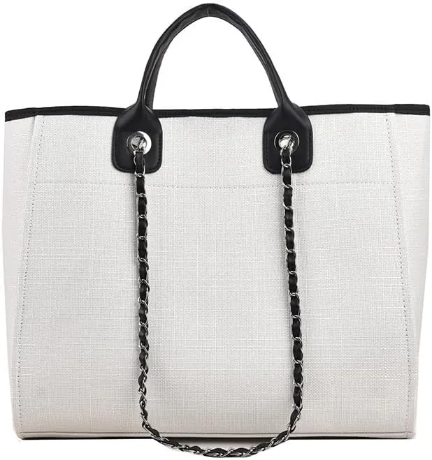 Women's Canvas Totes Chain Handbag Shoulder Crossbody Bucket Bag Beach Vacation Large Capacity Versatile Hobo Top Handle