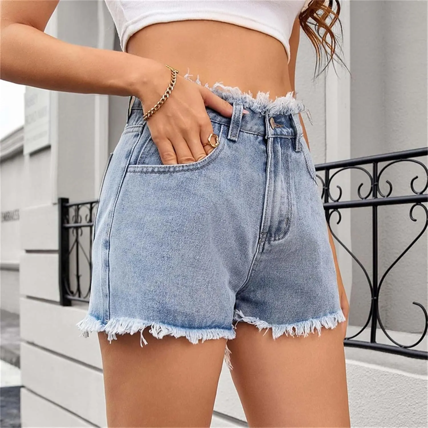 Women's Casual High Waisted Trendy Stretchy Raw Hem Jean Shorts Fashion 2025 Y2k Streetwear Shorts Chic Clubwear