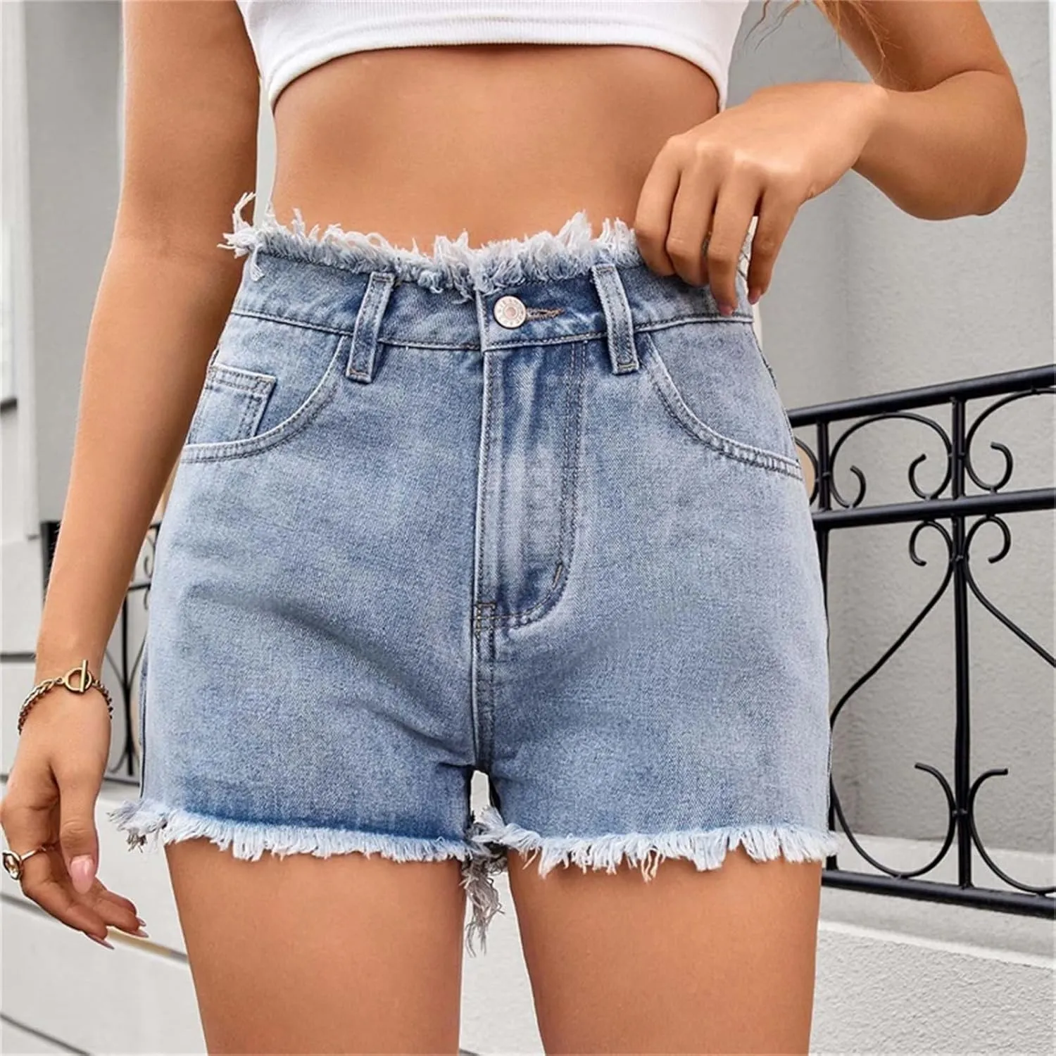 Women's Casual High Waisted Trendy Stretchy Raw Hem Jean Shorts Fashion 2025 Y2k Streetwear Shorts Chic Clubwear