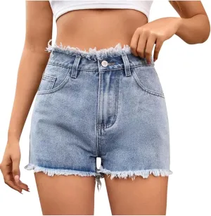 Women's Casual High Waisted Trendy Stretchy Raw Hem Jean Shorts Fashion 2025 Y2k Streetwear Shorts Chic Clubwear
