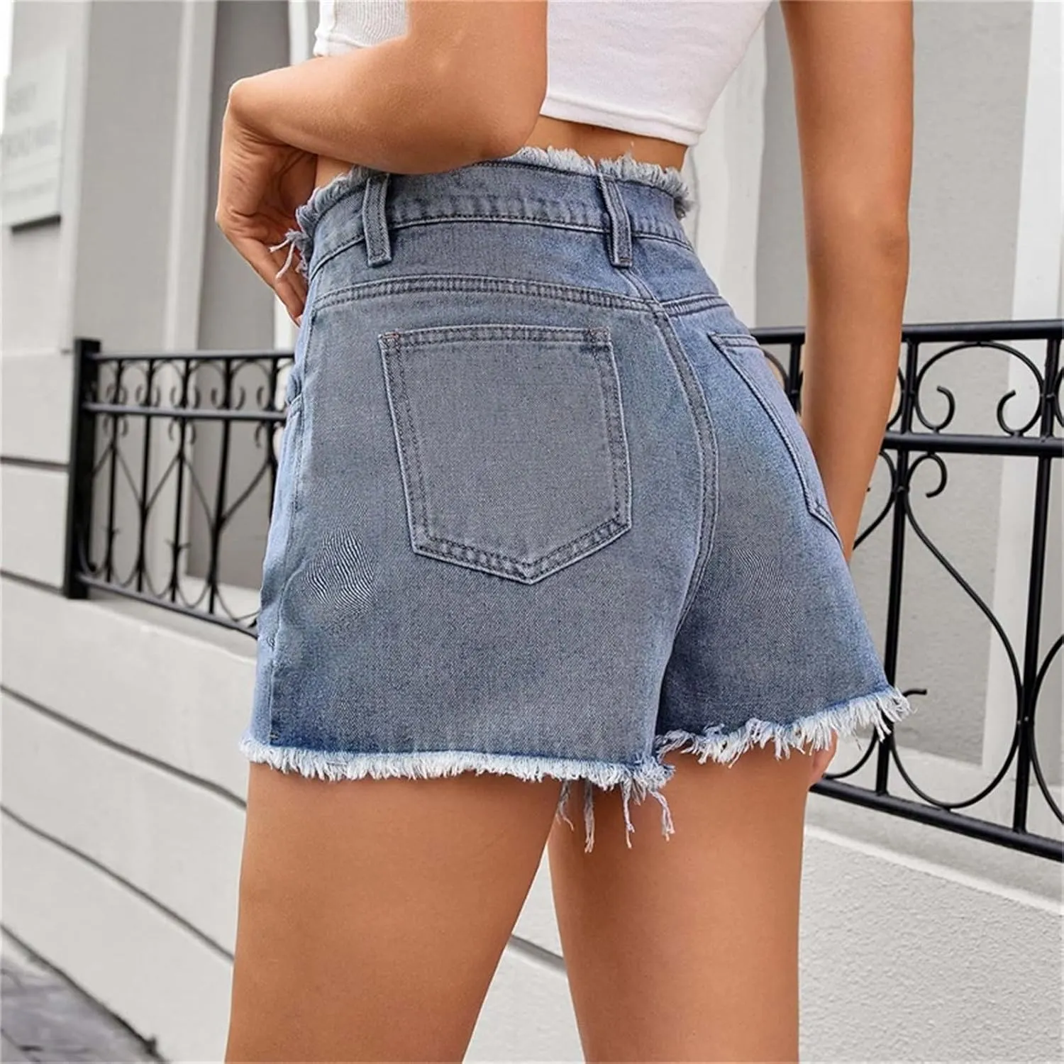 Women's Casual High Waisted Trendy Stretchy Raw Hem Jean Shorts Fashion 2025 Y2k Streetwear Shorts Chic Clubwear