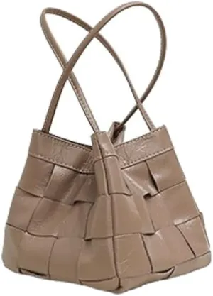 Women's Cowhide Denim Canvas Bucket Woven Box Bag Shoulder Crossbody Bag Versatile Handbag Hobo Vintage Large Capacity