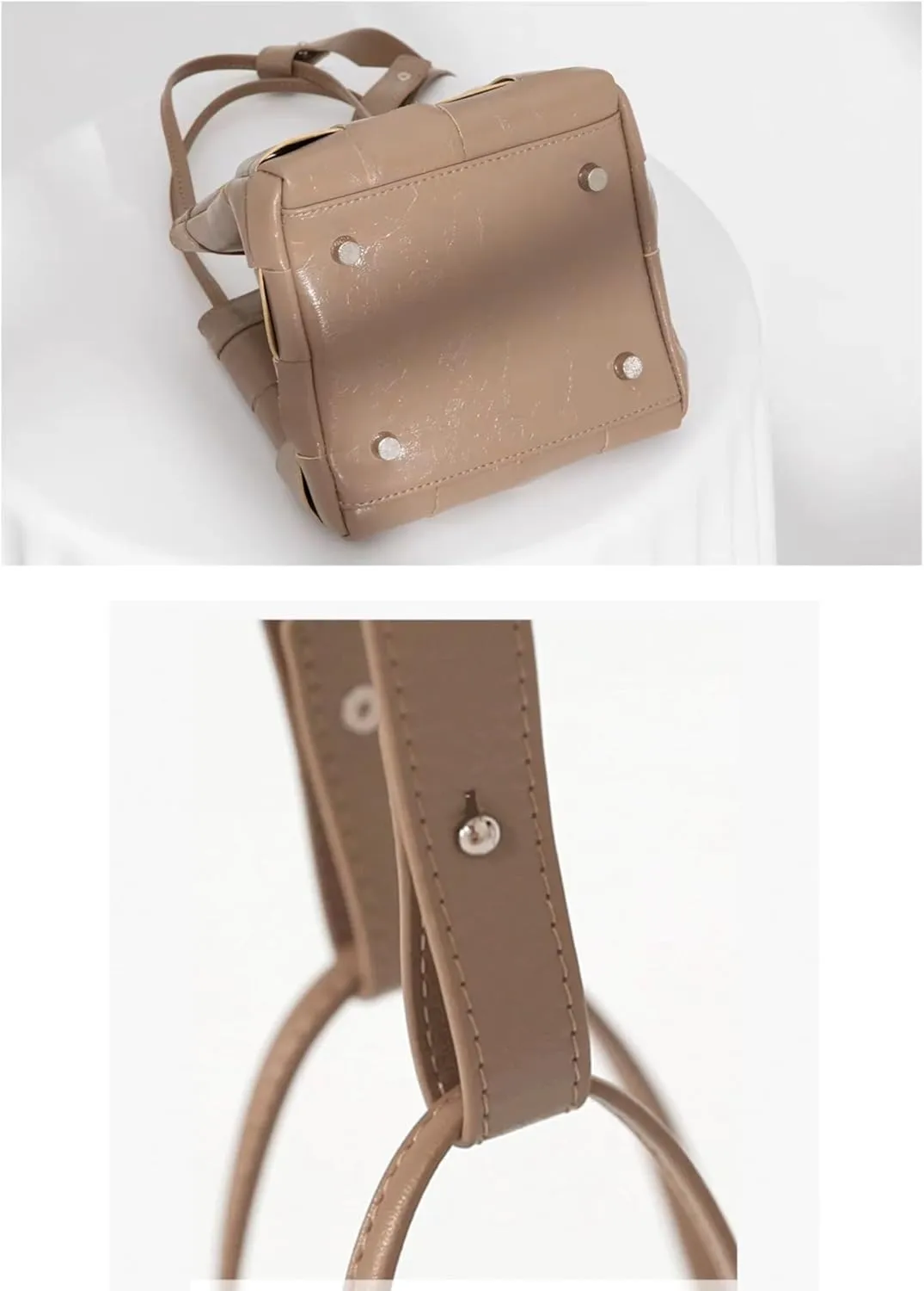 Women's Cowhide Denim Canvas Bucket Woven Box Bag Shoulder Crossbody Bag Versatile Handbag Hobo Vintage Large Capacity