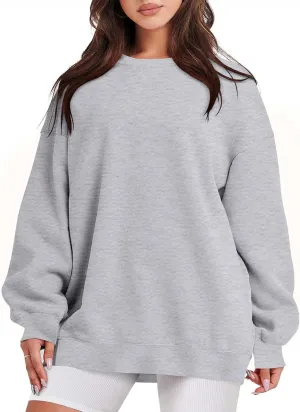 Womens Crewneck Sweatshirt Oversized Sweatshirt Fashion Long Sleeve Sweatshirt Casual Loose Pullover Solid Sweatshirt