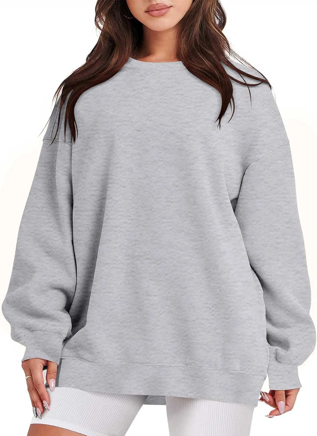 Womens Crewneck Sweatshirt Oversized Sweatshirt Fashion Long Sleeve Sweatshirt Casual Loose Pullover Solid Sweatshirt