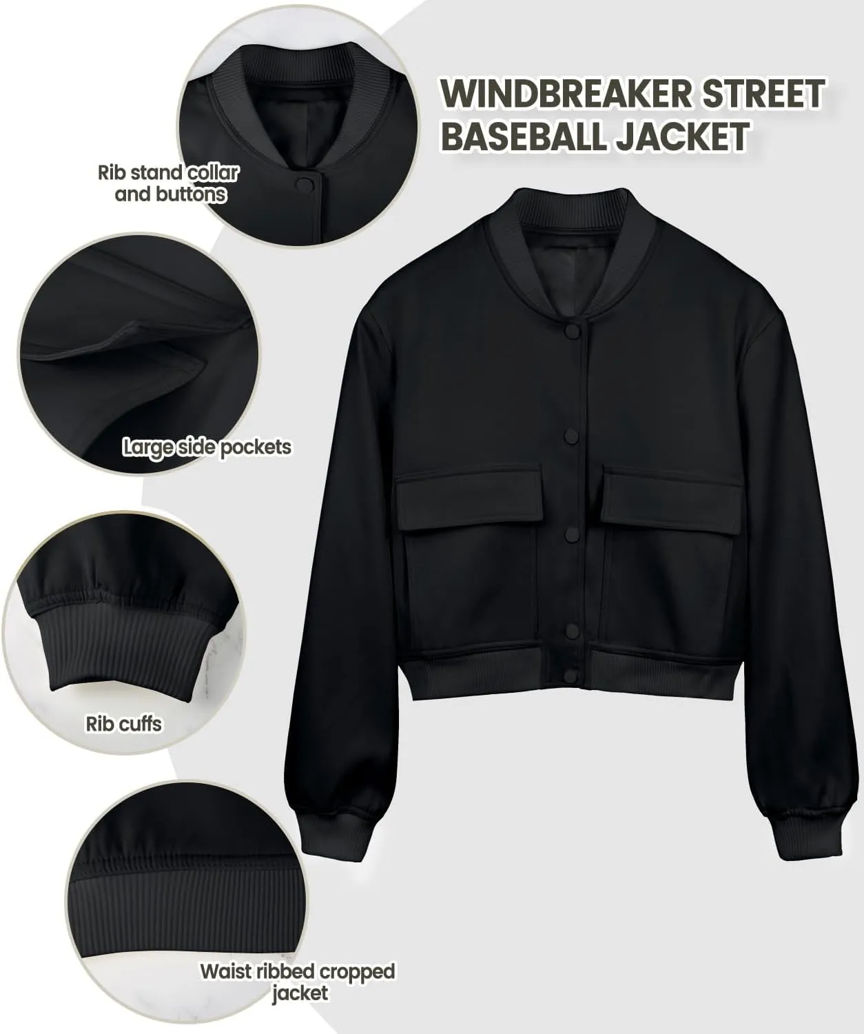 womens Cropped Bomber Jacket Button Down Varsity Jackets Shackets With Pockets