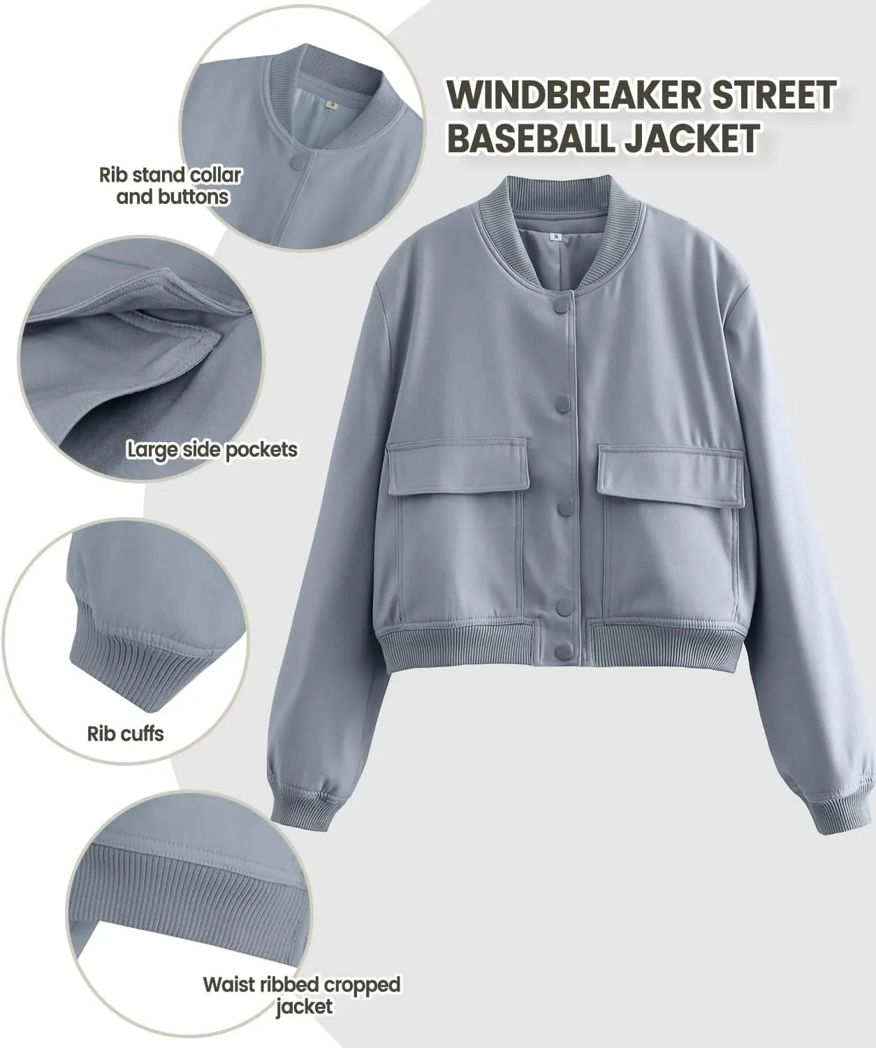 womens Cropped Bomber Jacket Button Down Varsity Jackets Shackets With Pockets