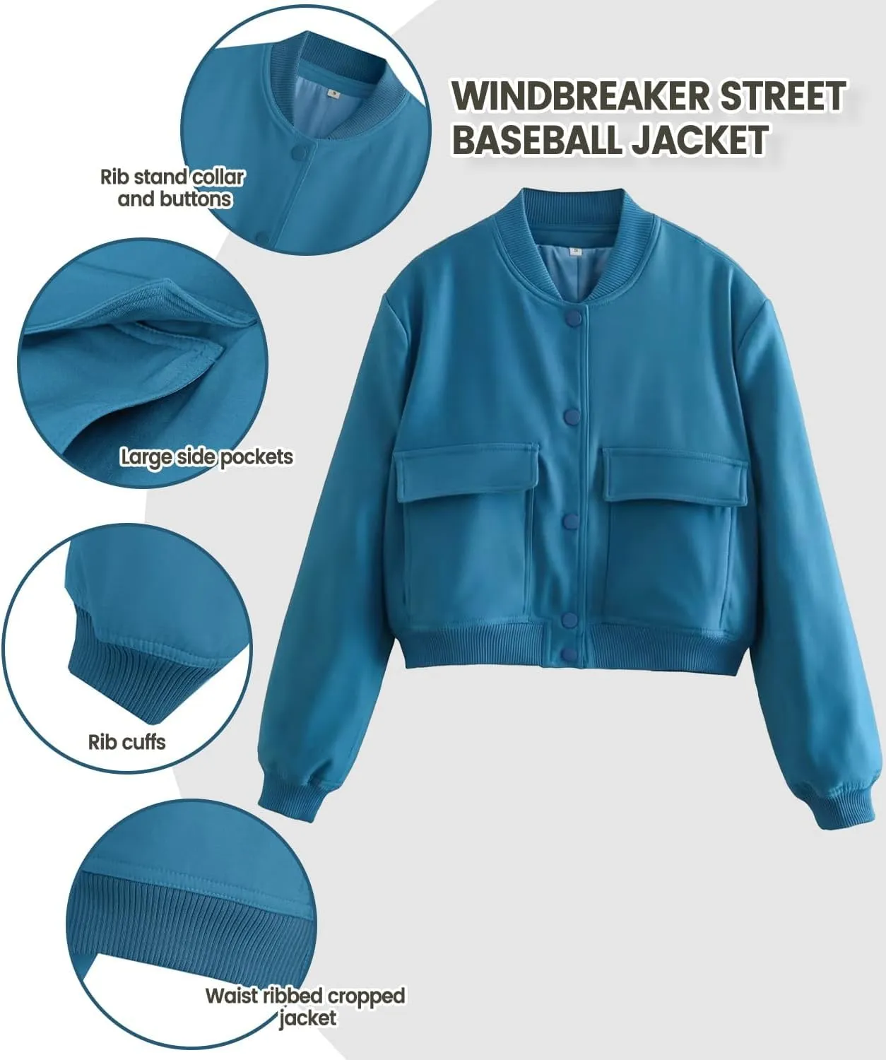 womens Cropped Bomber Jacket Button Down Varsity Jackets Shackets With Pockets