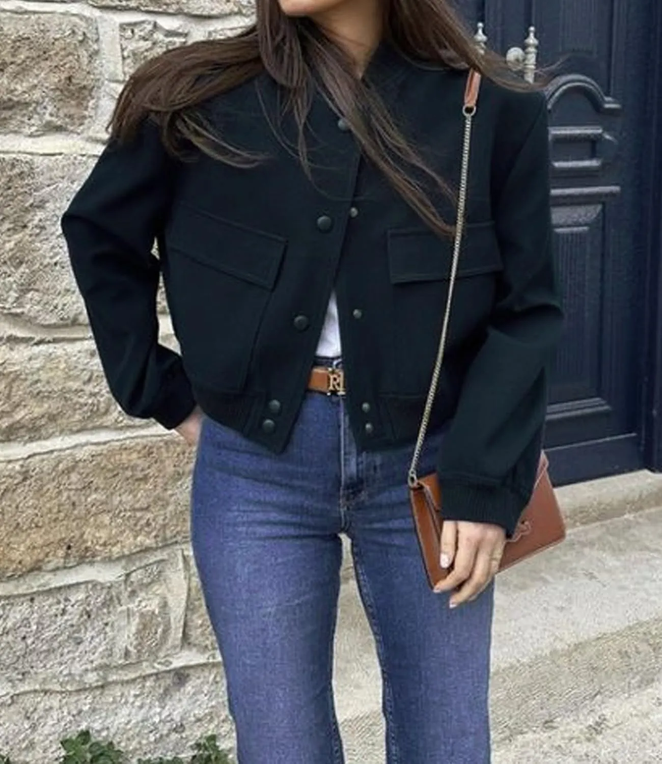 womens Cropped Bomber Jacket Button Down Varsity Jackets Shackets With Pockets