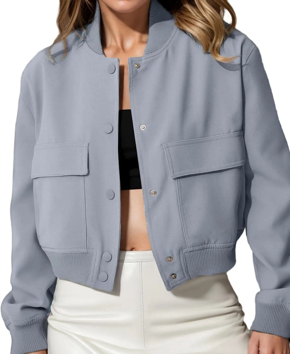 womens Cropped Bomber Jacket Button Down Varsity Jackets Shackets With Pockets