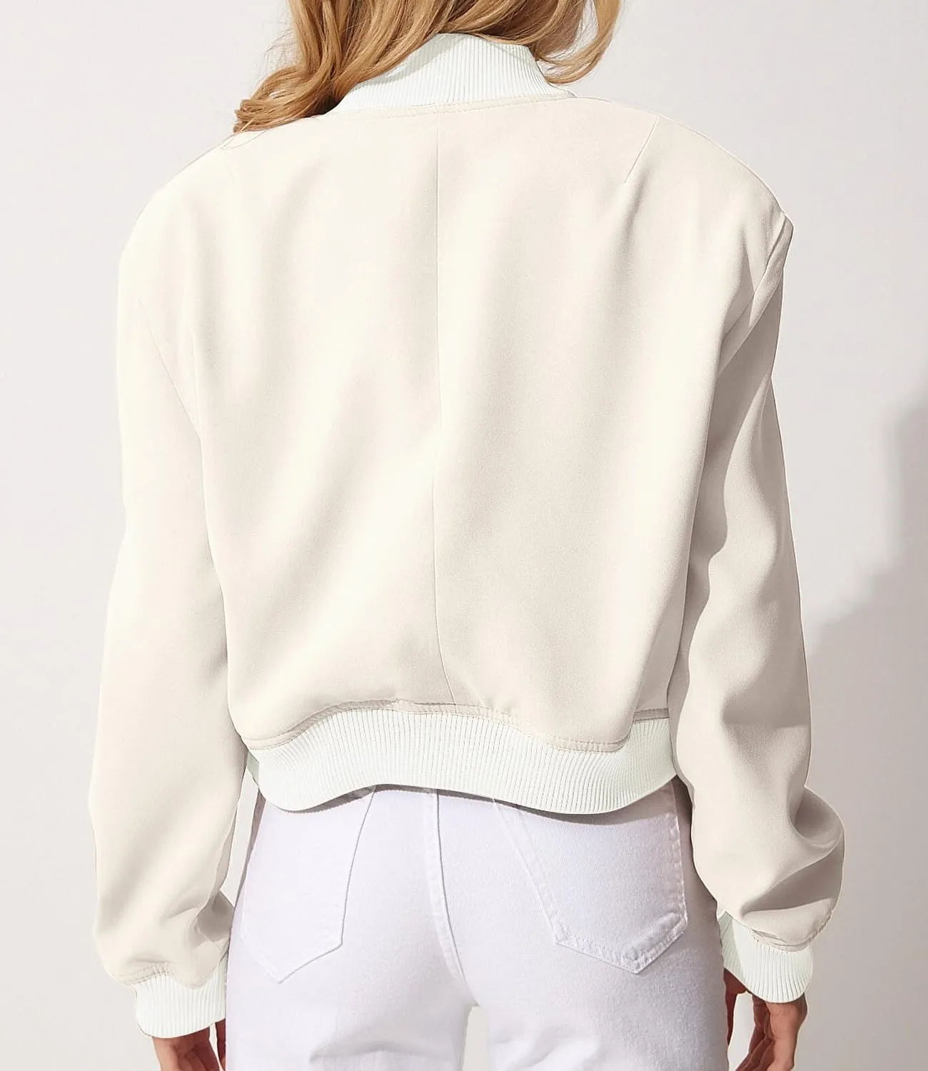 womens Cropped Bomber Jacket Button Down Varsity Jackets Shackets With Pockets