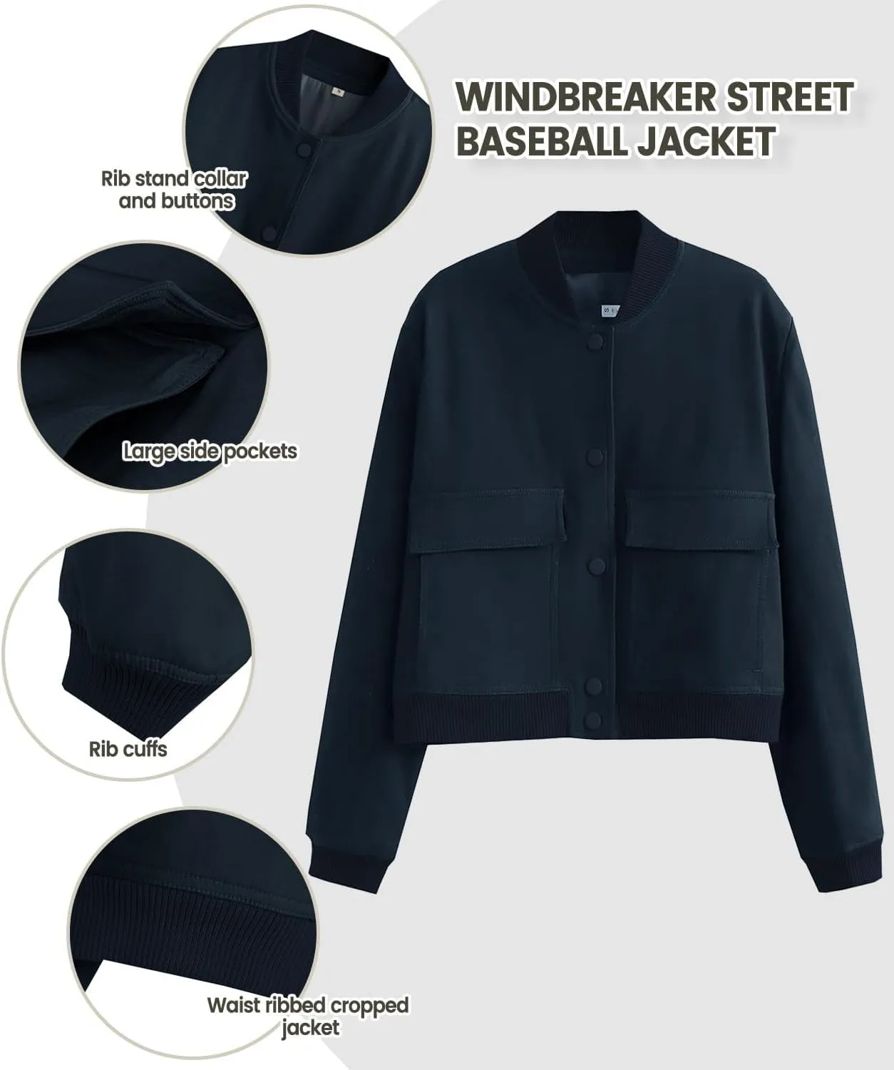 womens Cropped Bomber Jacket Button Down Varsity Jackets Shackets With Pockets