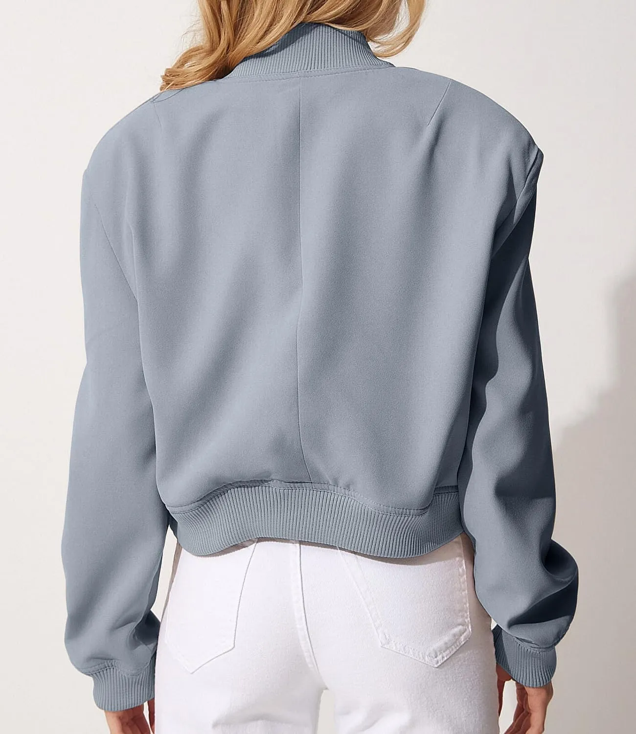 womens Cropped Bomber Jacket Button Down Varsity Jackets Shackets With Pockets