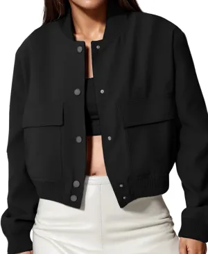 womens Cropped Bomber Jacket Button Down Varsity Jackets Shackets With Pockets