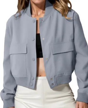 womens Cropped Bomber Jacket Button Down Varsity Jackets Shackets With Pockets