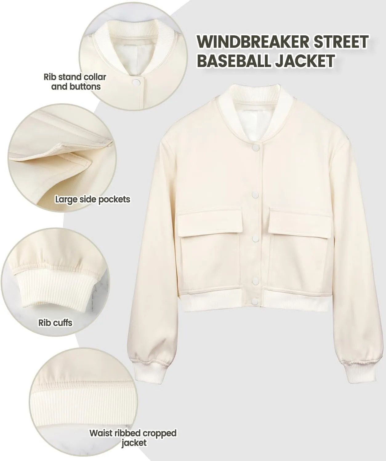 womens Cropped Bomber Jacket Button Down Varsity Jackets Shackets With Pockets