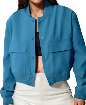 womens Cropped Bomber Jacket Button Down Varsity Jackets Shackets With Pockets