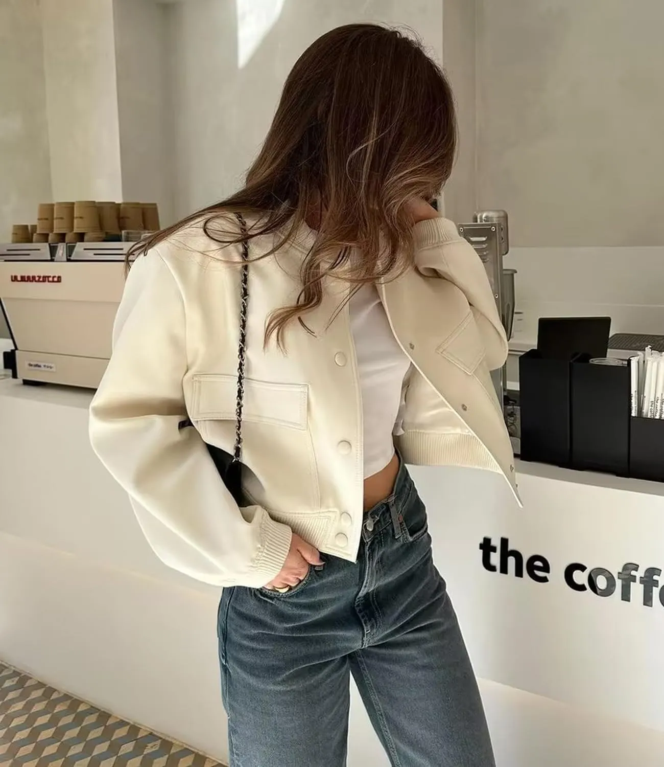 womens Cropped Bomber Jacket Button Down Varsity Jackets Shackets With Pockets