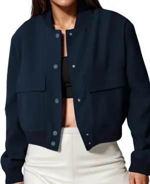 womens Cropped Bomber Jacket Button Down Varsity Jackets Shackets With Pockets