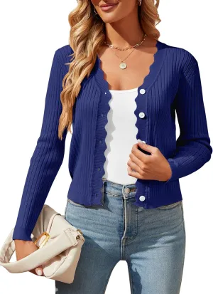 Womens Cropped Cardigan Knit Shrugs for Dresses Tops V Neck Button Down Cardigans Sweaters