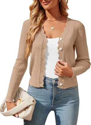 Womens Cropped Cardigan Knit Shrugs for Dresses Tops V Neck Button Down Cardigans Sweaters