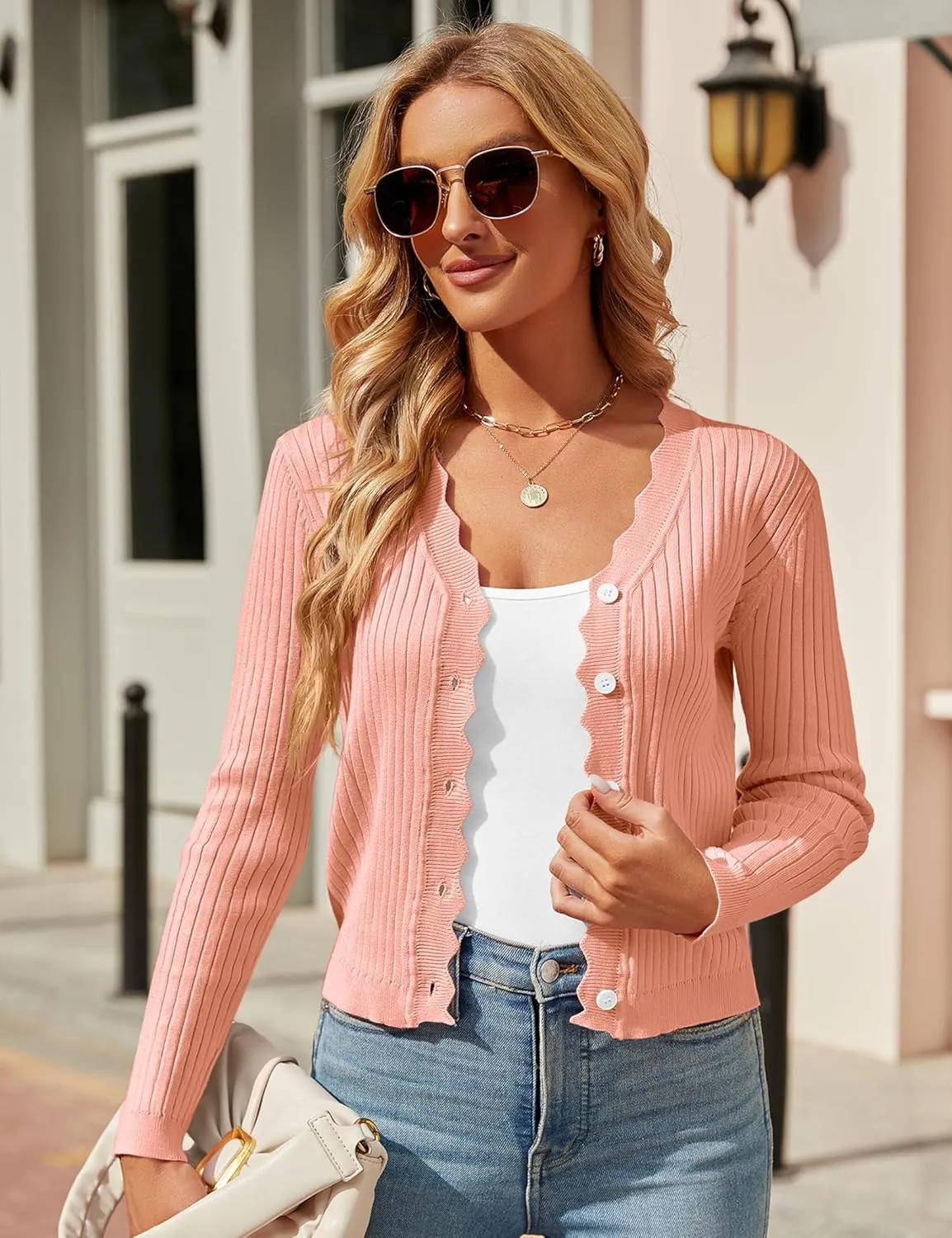 Womens Cropped Cardigan Knit Shrugs for Dresses Tops V Neck Button Down Cardigans Sweaters