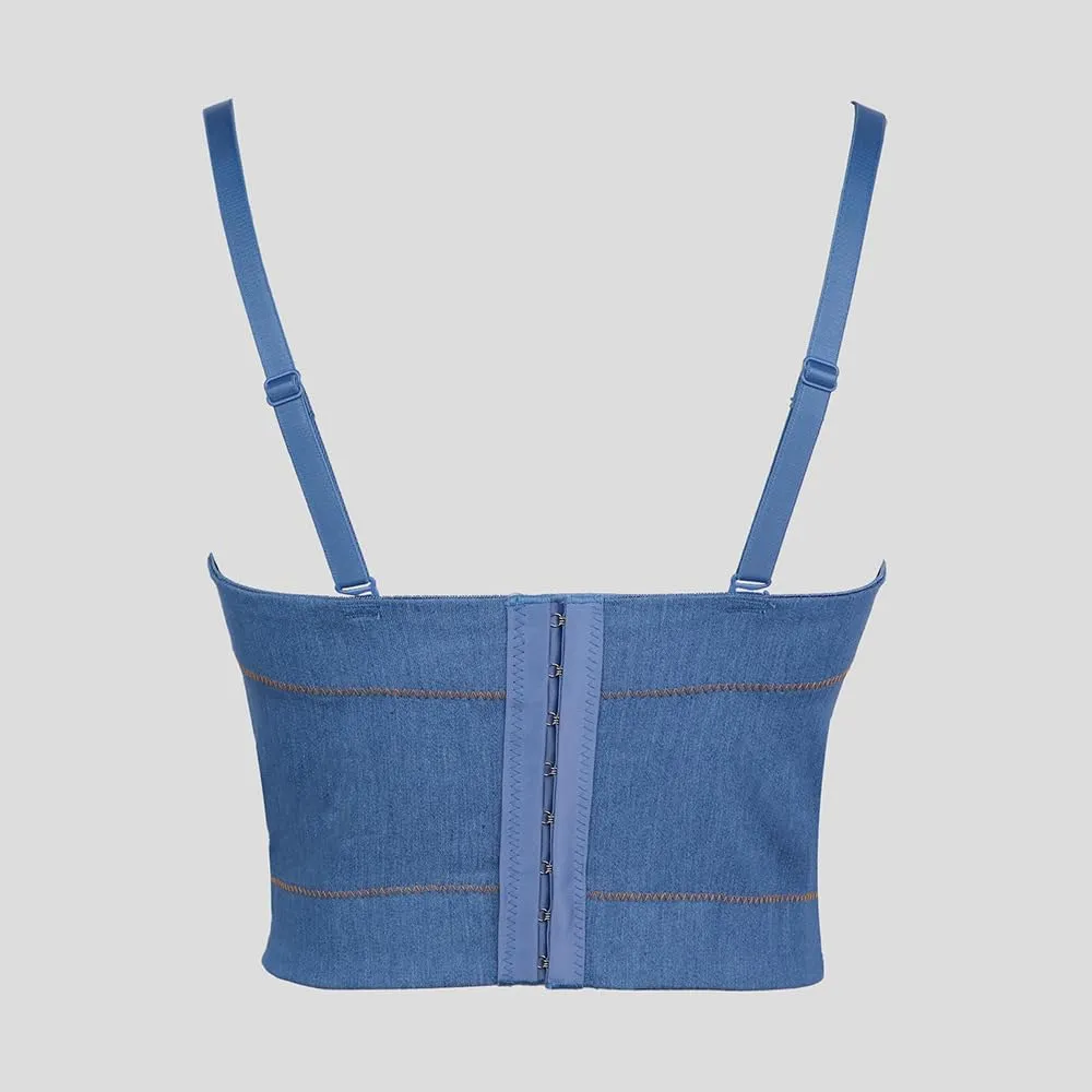 Women's Denim Camisoles Elastic Diamond Chain Herringbone Bra for Outerwear Vest Suspenders Inside