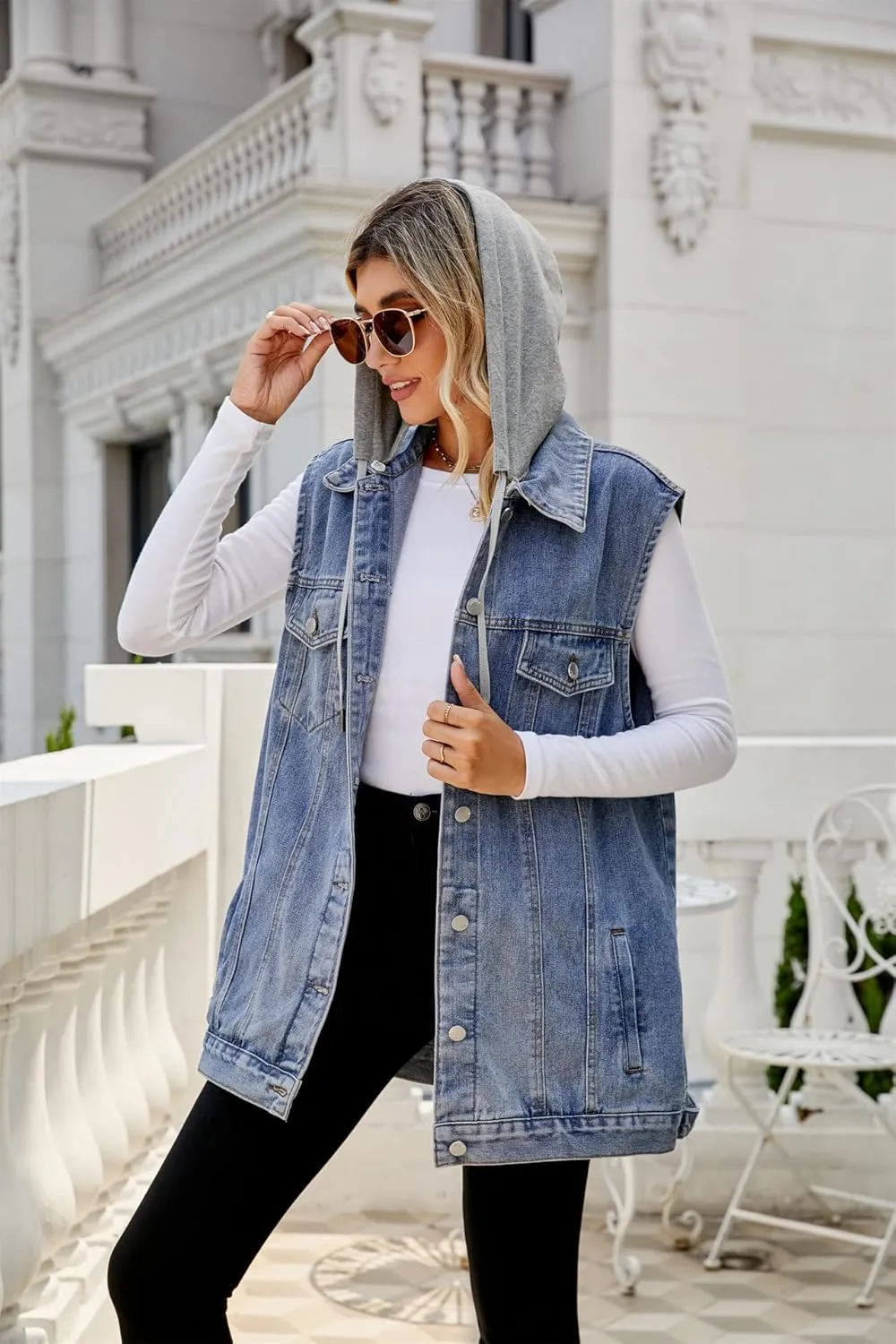 Women's Denim Vest Oversized Jean Lapel Sleeveless Button Down Outerwear Waistcoat Jacket