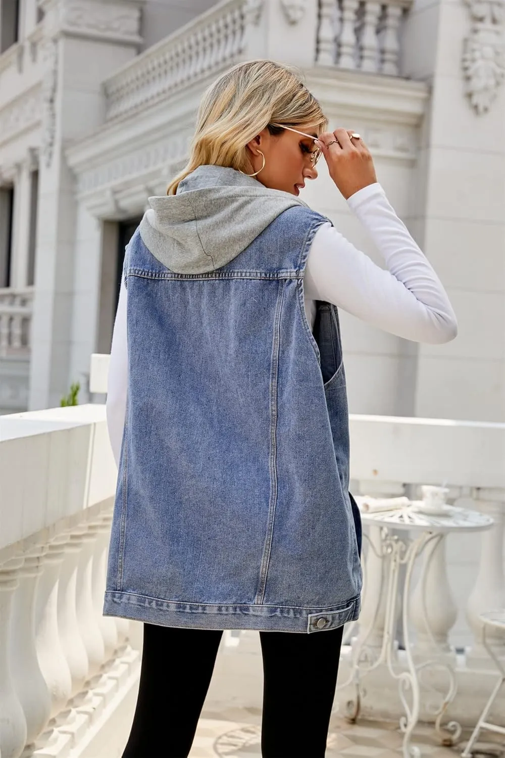 Women's Denim Vest Oversized Jean Lapel Sleeveless Button Down Outerwear Waistcoat Jacket